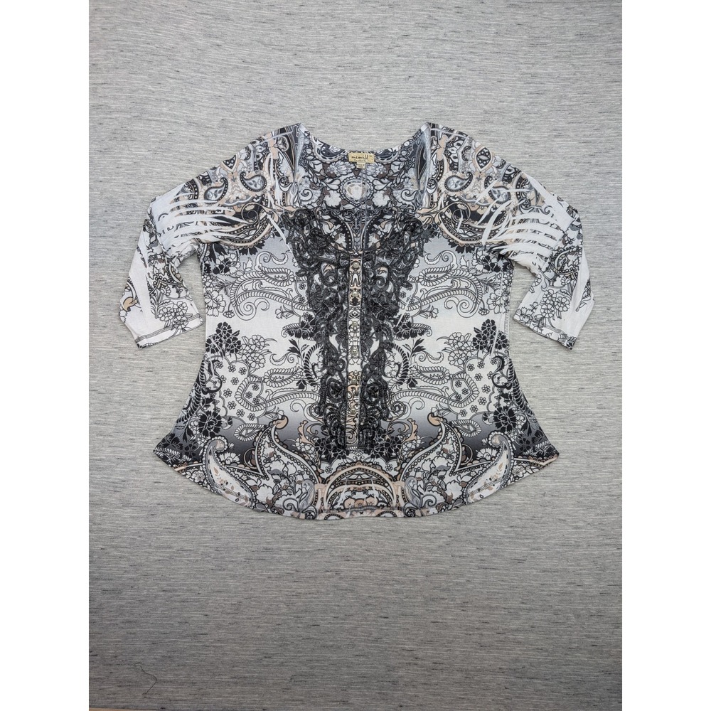 One World Paisley Print Top 1X Crochet Hippie Artsy Boho Floral‎ Gothic Glam